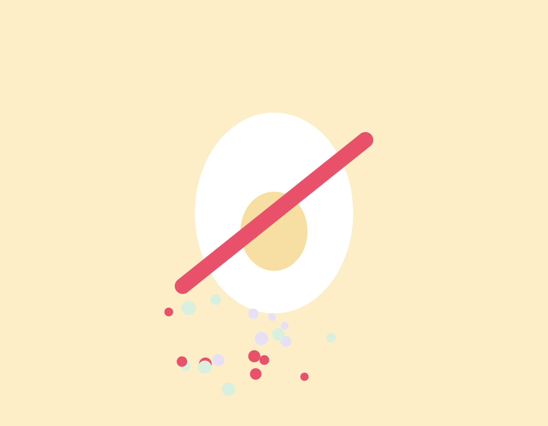 Flat illustration of an egg with a coral strike-through, representing Whisking Wonders' 100% eggless baking